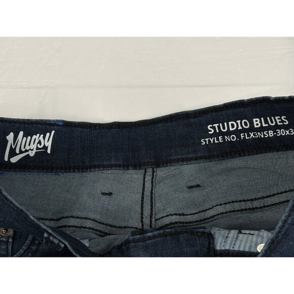 Mugsy Studio Blues Jeans Mens 28x29 Blue Slim Straight Stretch Dark Denim - Picture 6 of 13